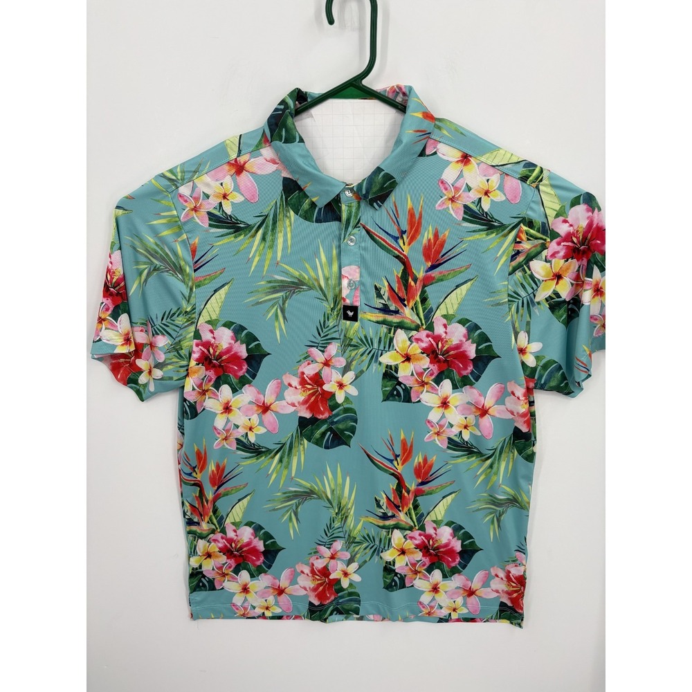 Bad Birdie Polo Shirt Men's XL Bright Floral Abstract Golf Performance Stretch - Picture 2 of 7